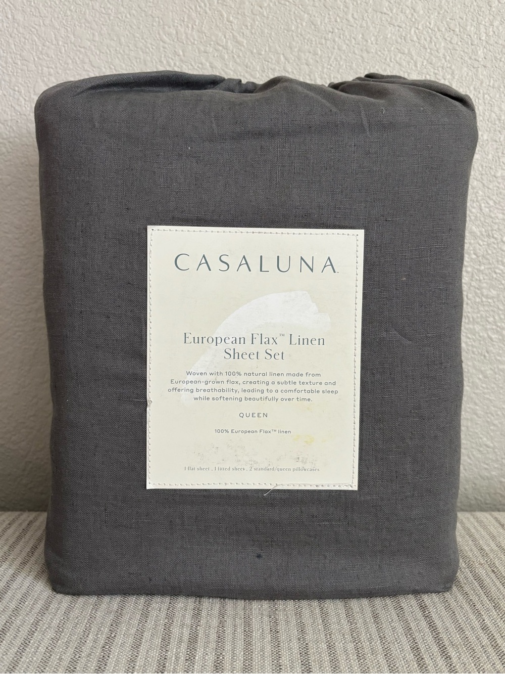 NWT Queen 100% Linen Sheet Set Dark Gray - Casaluna
